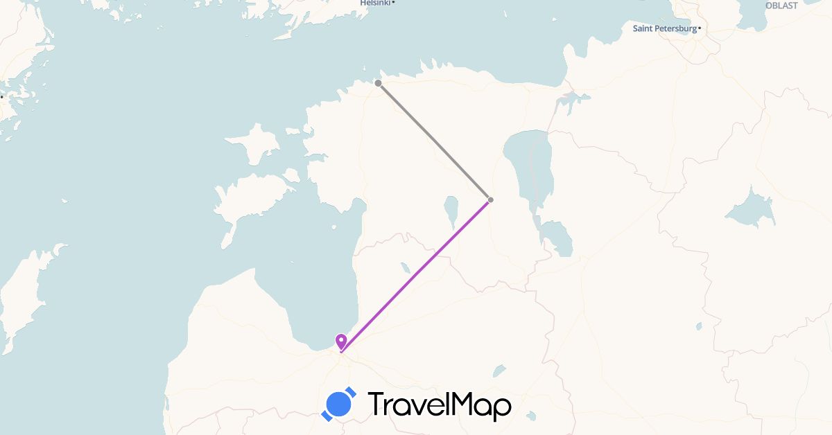 TravelMap itinerary: driving, plane, train in Estonia, Latvia (Europe)